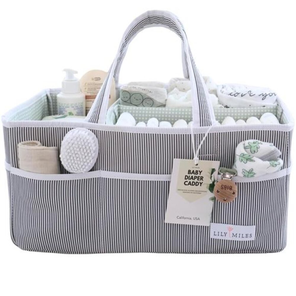 Grey Newborn Baby Diaper Caddy Large Organizer Tote Bag‎ Travel Shower Bag
